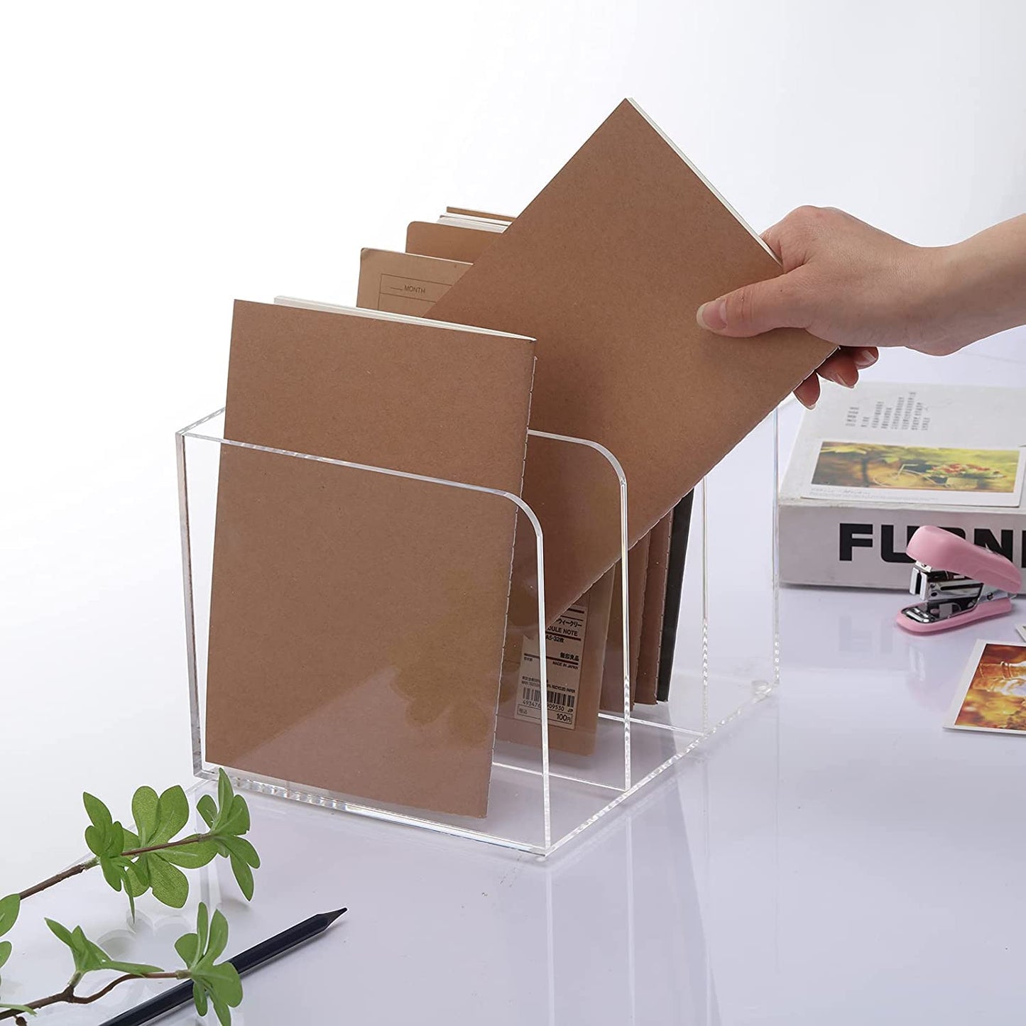 3-Section Clear Acrylic Magazine Holder and Desk File Organizer, Vertical Office Organization and Storage Accessory for Files and Documents, Single Pack Transparent Sorter