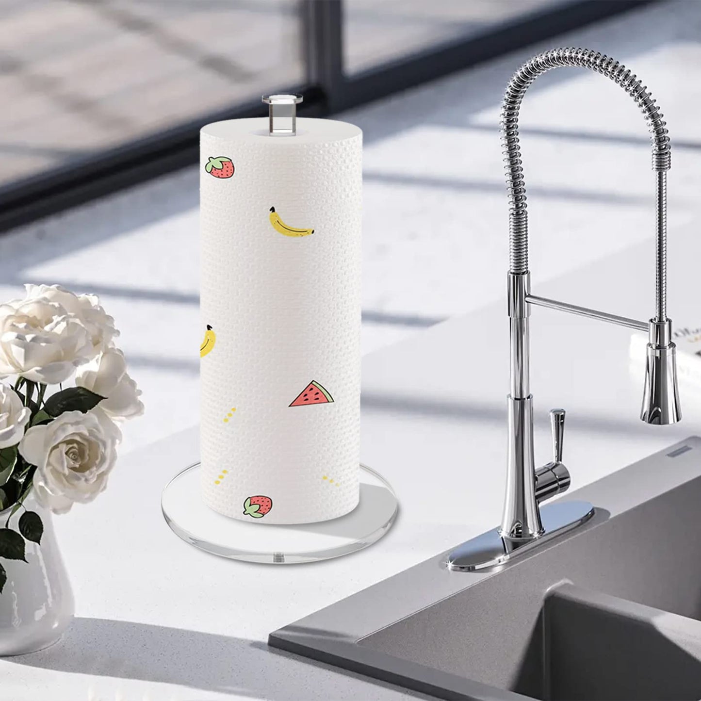 Modern Clear Acrylic Paper Towel Holder, Elegant Freestanding Countertop Stand for Kitchen & Bathroom, Heavy-Duty Base for Standard & Jumbo Rolls, Minimalist Dispenser