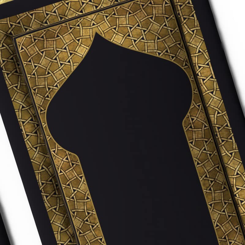 Luxurious Velvet Padded Prayer Rug in Gold and Black, 68x117 cm, a thick and soft mat with extra cushioning for superior comfort during prayer, ideal for knees and forehead support