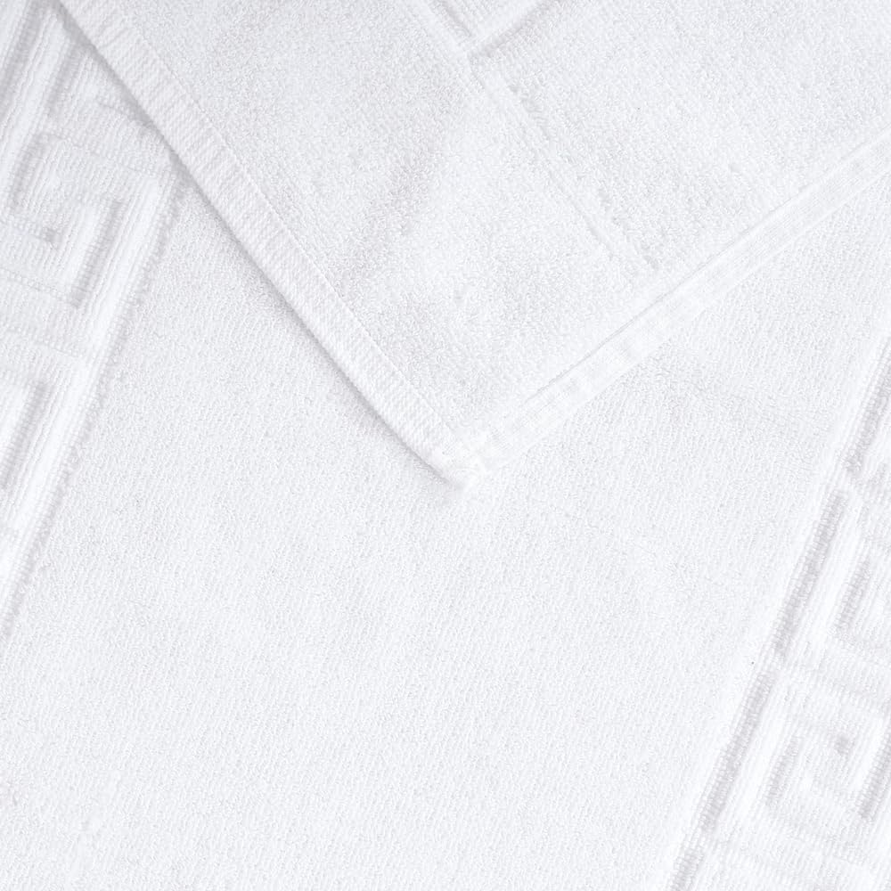 Hotel Cotton Bath Mat, White, Soft and Absorbent 100% Cotton, High GSM Shower Mat with Greek Key Border for Bathroom Floor Comfort, 50x70 cm, 300g