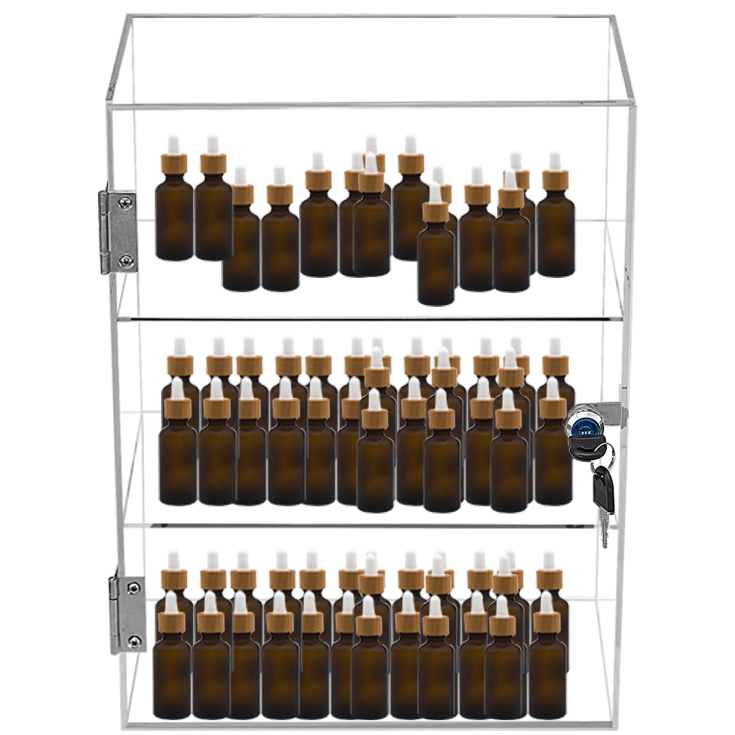 Acrylic Display Case with Lock, 3-Shelf Clear Countertop Showcase Cabinet, Locking Organizer for Collectibles, Dustproof Storage Box, Safe Display for Retail, Office and Home Use, Clear