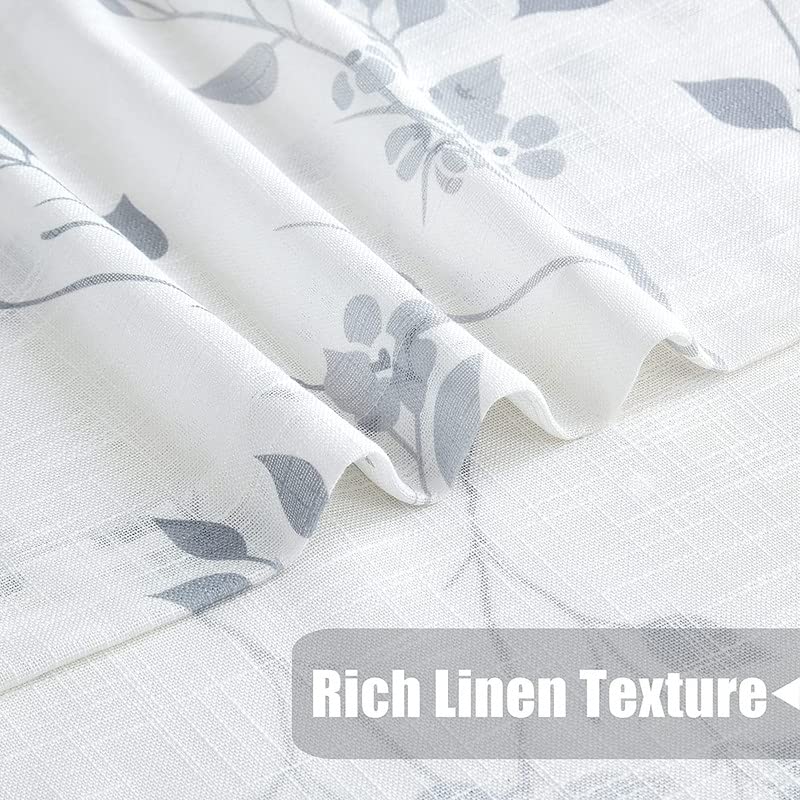 Rich Natural Linen curtains - Printed floral curtains- Semi-transparent - Road Pocket grommets for living room, bedroom, kitchens, 1 piece
