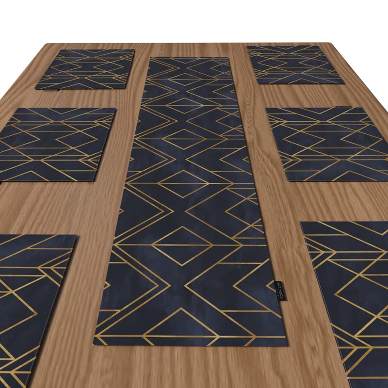 Golds Dark Blue Canvas Placemats Set of 6 in Dark Blue & Gold, each 45x30 cm, durable and washable table mats with an opulent design for a sophisticated and luxurious dining setting