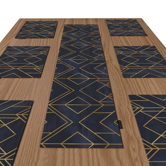 Golds Dark Blue Canvas Placemats Set of 6 in Dark Blue & Gold, each 45x30 cm, durable and washable table mats with an opulent design for a sophisticated and luxurious dining setting