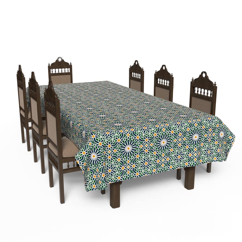 Islamic Adden Waterproof Tablecloth, a Multicolor 140x300 cm Rectangular Table Cover of Spillproof Polyester with a Garden Pattern, a Beautiful Protector for Large Dining Tables