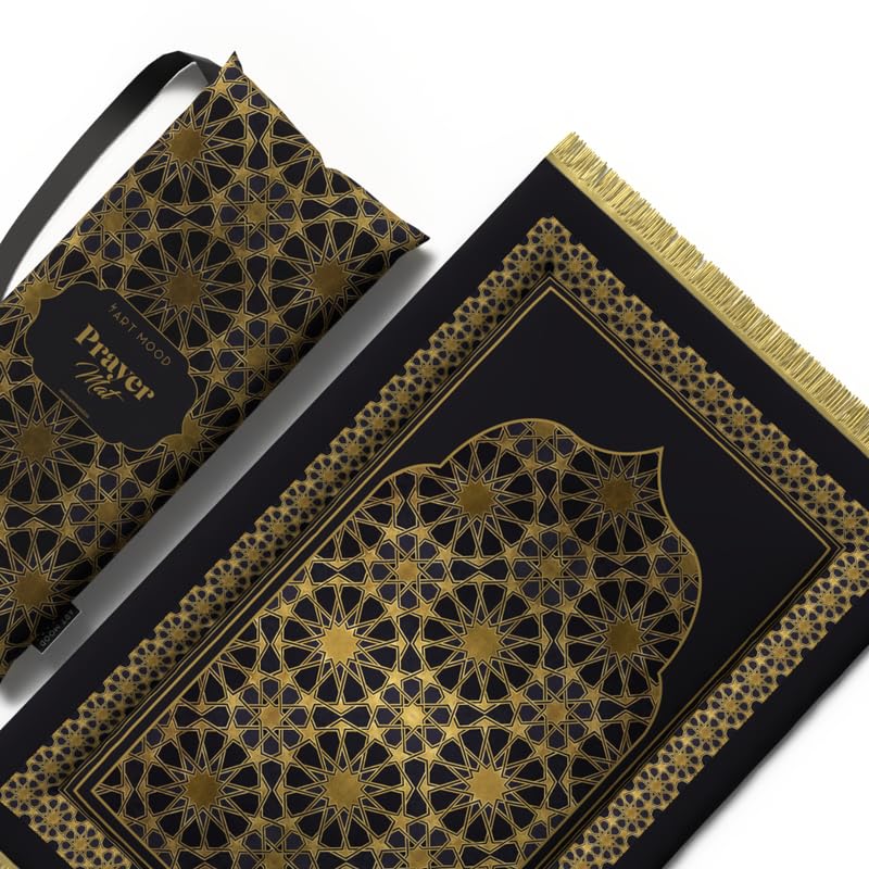 Padded Prayer Rug for Kids in attractive Gold and Black velvet, 57x95 cm, a soft mat that provides cushioning and comfort, making it an ideal first prayer rug for any child