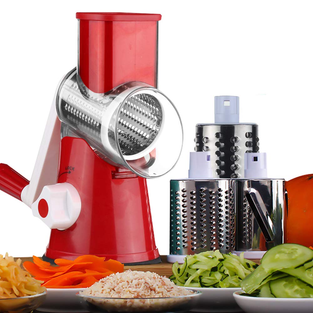 مبشرة جبن يدوية دوارة - قطاعة ماندولين دائرية بقاعدة شفط قوية، قطاعة خضراوات، مطحنة مكسرات، مفرمة جبن متعددة الأغراض