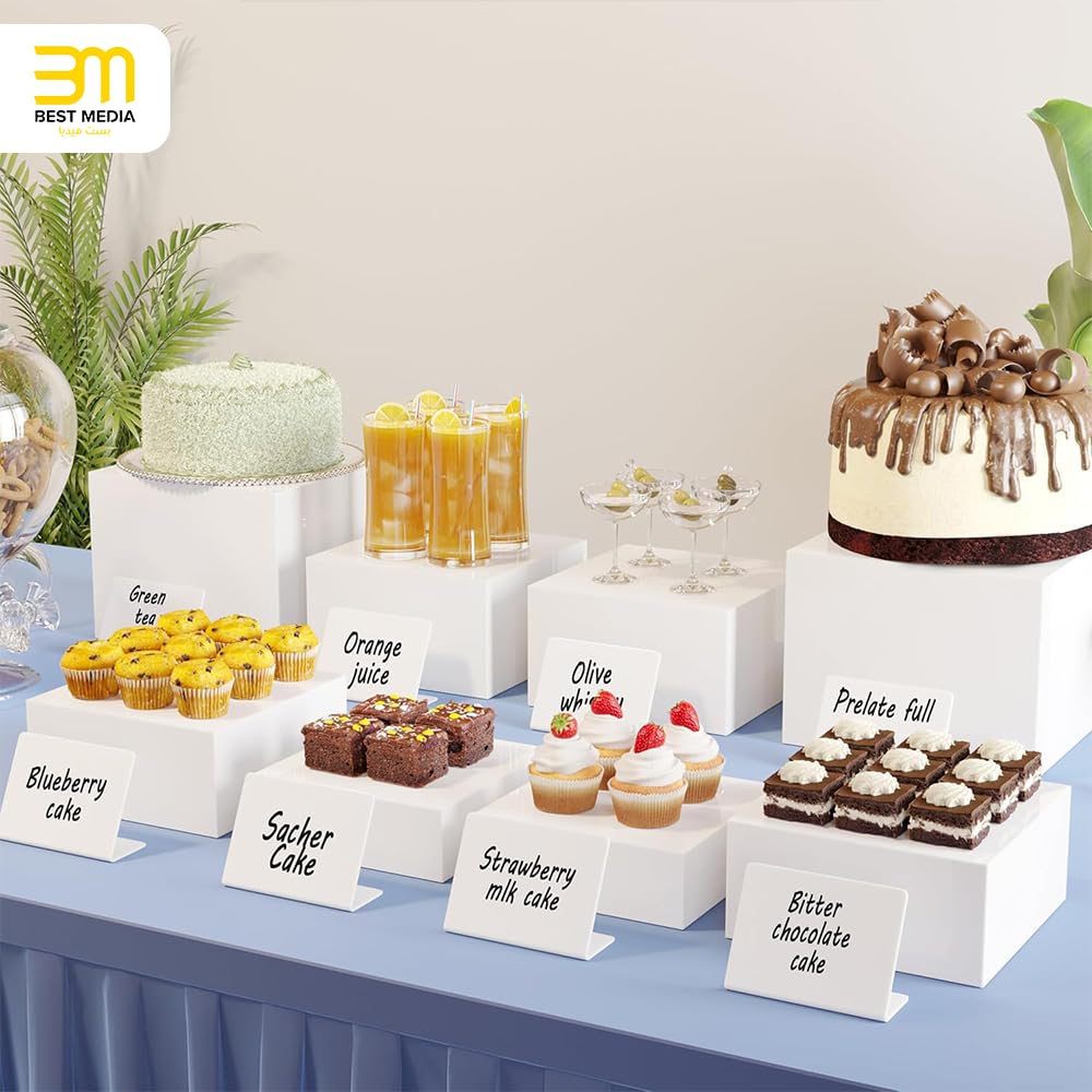 Buffet Risers Set, 2 Sets of Acrylic Cube Display Stands, Nesting Food and Dessert Risers for Buffet Table, Catering, Jewelry and Collectibles Display - White