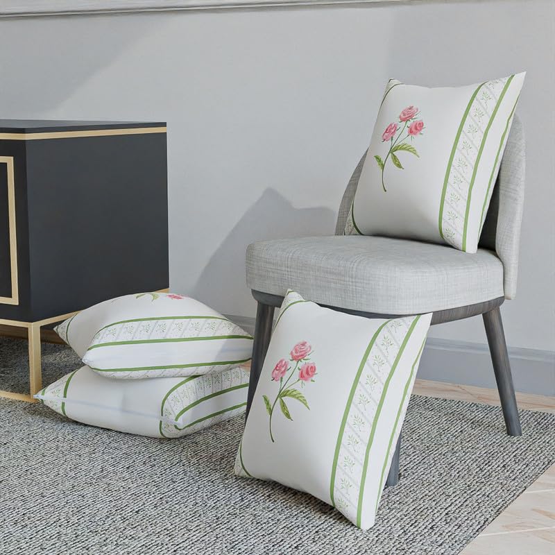 Azure Cushion Cover in a soft Cotton-Like fabric, featuring a beautiful White, Pink, and Green floral design, 40x40 cm, a charming and decorative accent for any sofa, couch or bedroom