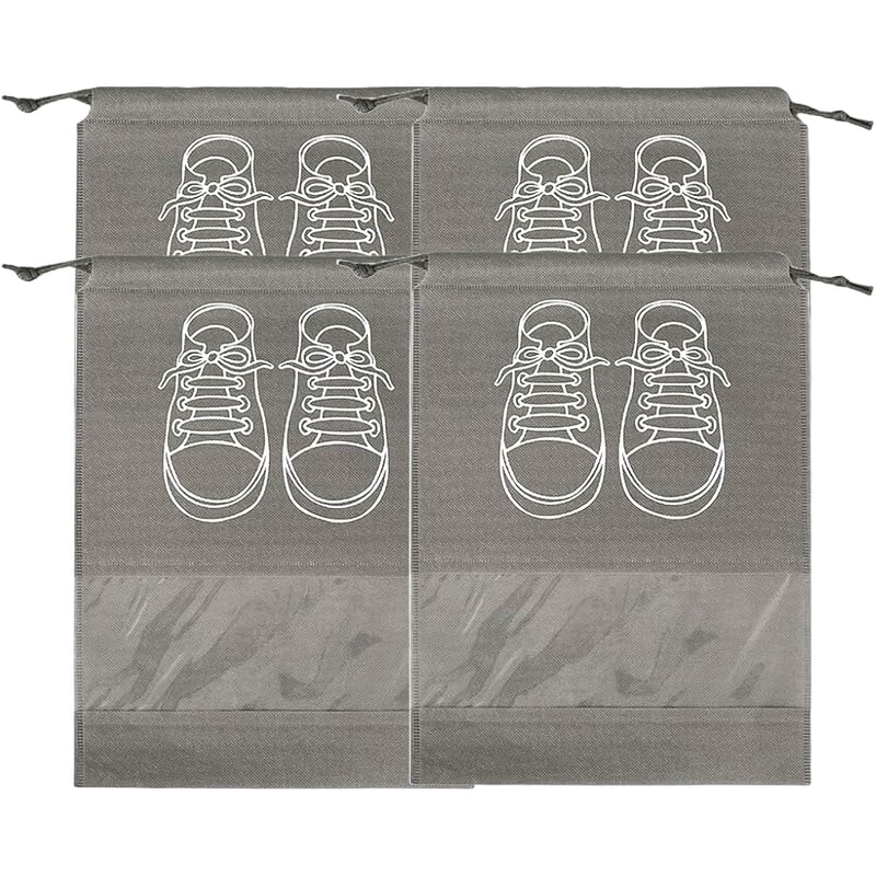 حقائب تخزين أحذية كبيرة، حقائب أحذية مقاومة للغبار برباط مع نافذة شفافة، منظم سفر مقاوم للماء، حقائب أحذية محمولة - رمادي