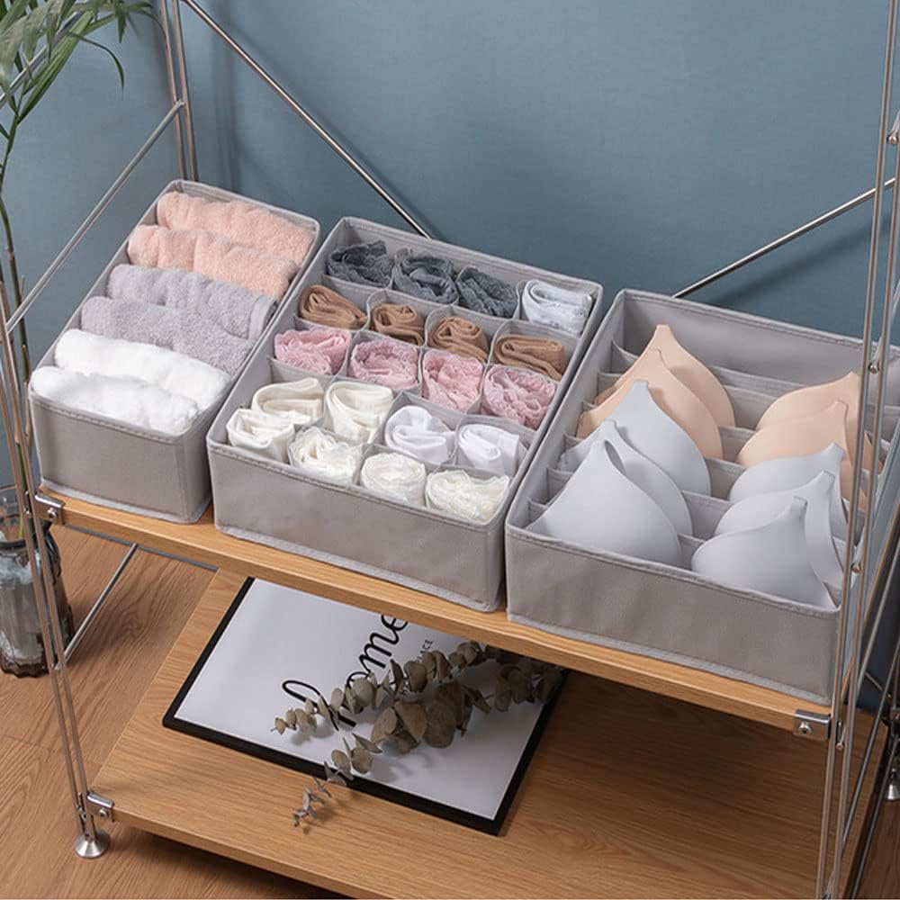 Underwear Drawer and Closet Organizer - Foldable Non-Woven Fabric Storage Boxes for Socks, Scarves, Clothes - Washable Dresser Drawer Divider - Space-Saving & Durable - 4 Pcs, Grey
