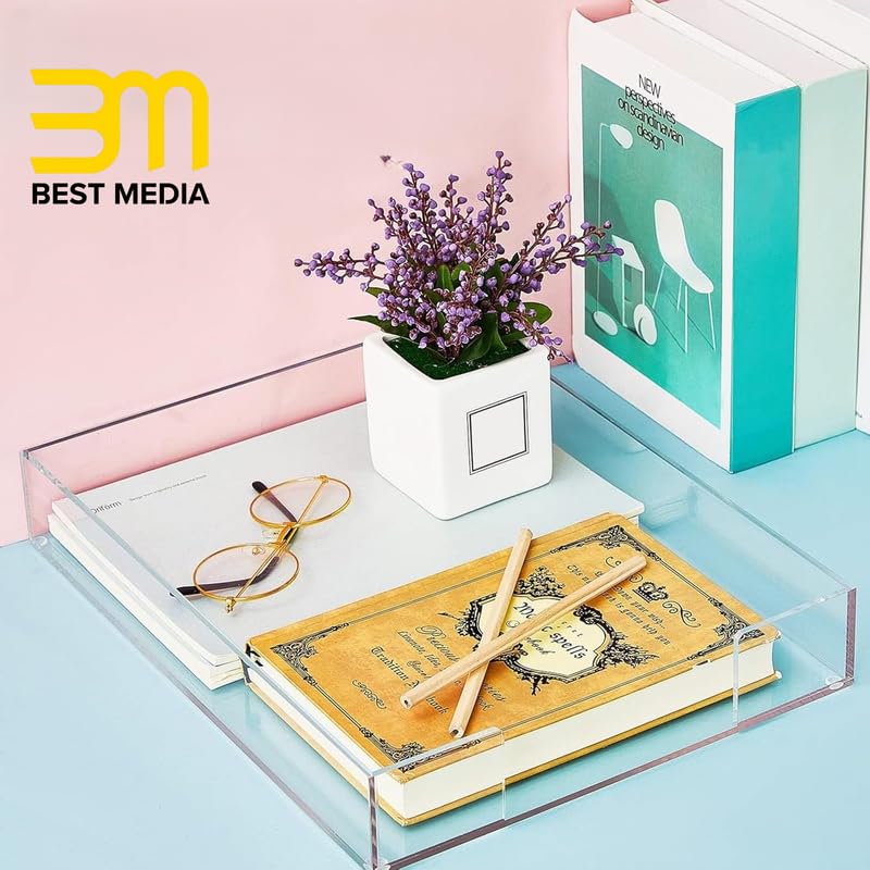 Stackable A4 Acrylic Letter Tray for Desk Organization, Clear Paper and File Organizer, Durable Document Storage Box and Desktop Supply Holder for Home and Office, Single Tray