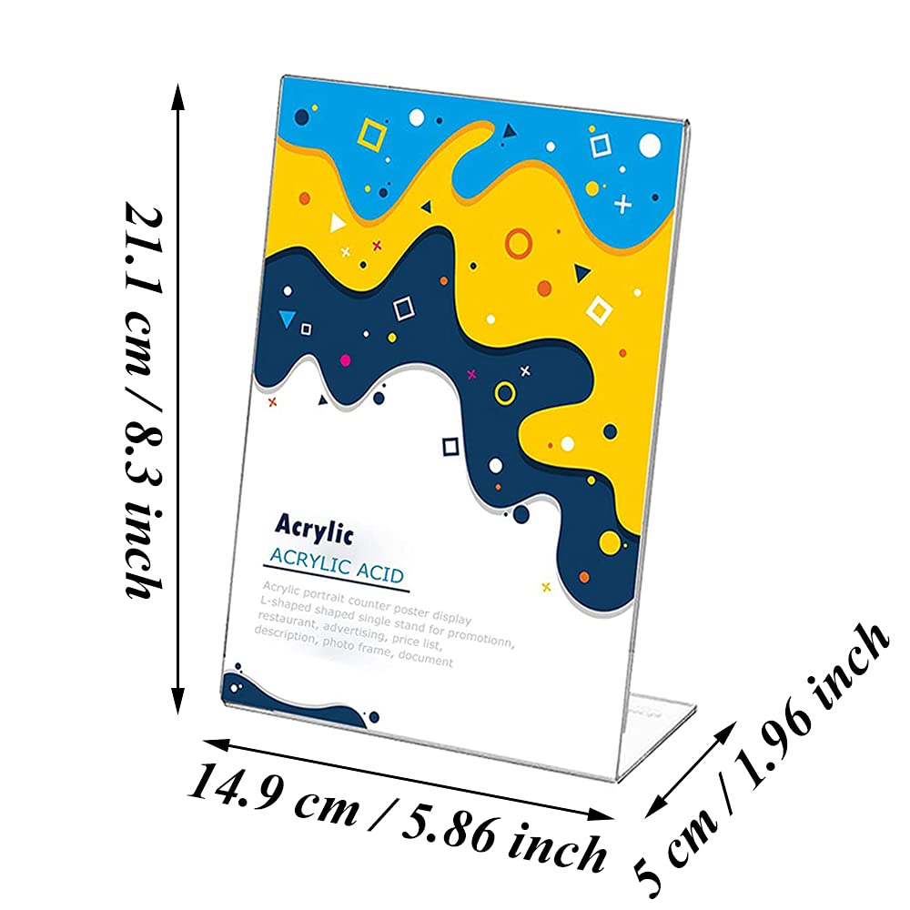2-Piece Acrylic Sign Holder, A5 L-Shape Slanted Clear Display Stand for Posters and Menus, Countertop Signage for Restaurants Stores Hotels Offices and Exhibitions, Transparent Design