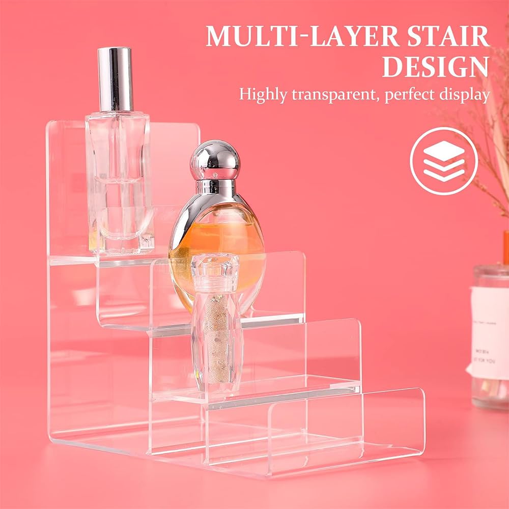 Acrylic Display Stand, 4-Tier Clear Shelf for Perfume, Purse, Cologne, Jewelry, and Collectibles, Desktop Acrylic Riser Rack for Retail or Home Use, 16 x 15.5 x 10 cm, Clear