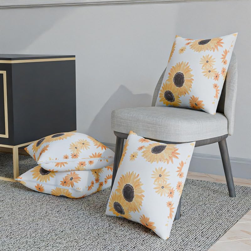 Sun Flower Cushion Cover, made from a soft Cotton-Like fabric in White & Yellow, 40x40 cm, a bright and cheerful decorative pillow ideal for bringing a sunny, positive vibe to any room