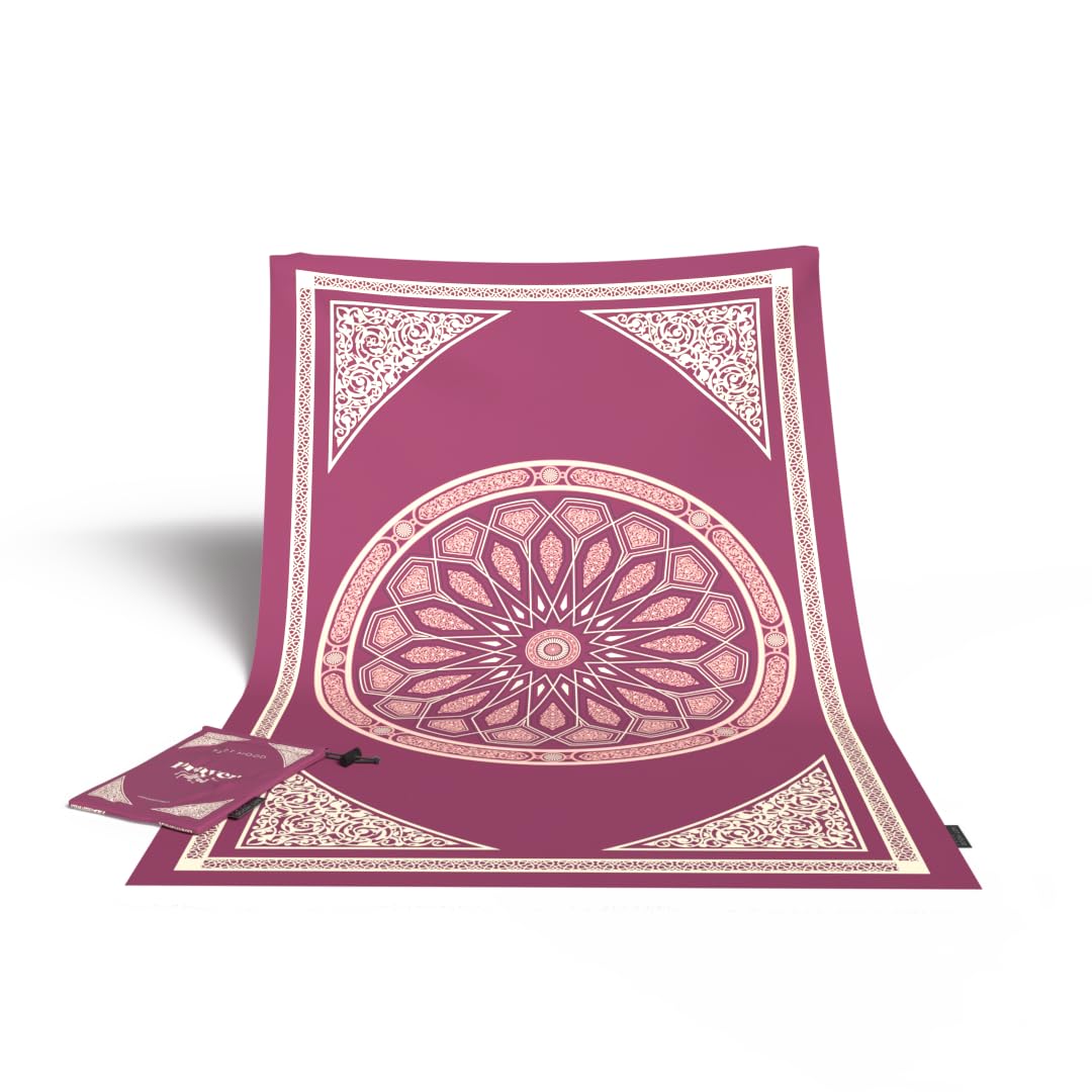 Al-Qubba Portable Prayer Mat, a Waterproof and Lightweight Travel Rug, Compact and Foldable to Pocket Size, Purple, a perfect Janamaz for Muslim Prayer (Salah) anytime, anywhere
