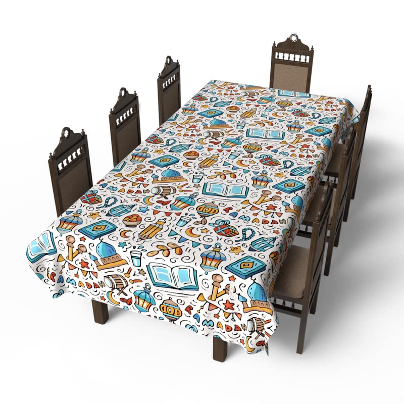 Islamic Unique Oros Waterproof Tablecloth, a Multicolor 140x300 cm Rectangular Table Cover of Artistic Spillproof Polyester, a Vibrant Protector for Large Dining Tables and Celebrations