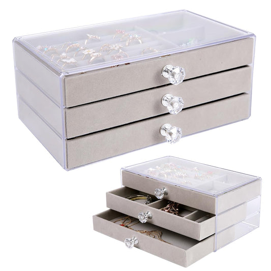 Clear Acrylic Jewelry Box – Large Capacity Organizer with 3 Velvet-Lined Drawers for Rings, Bracelets, Earrings, and Accessories