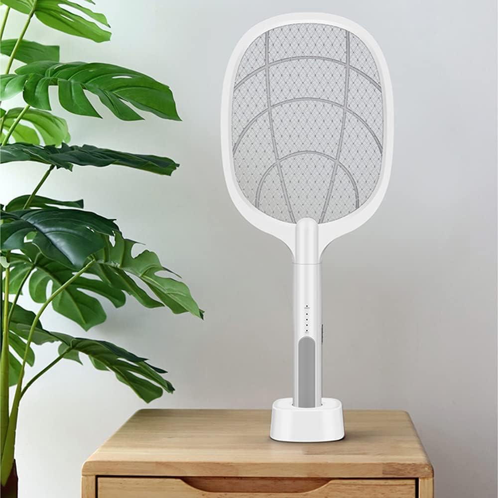 Electric Mosquito Swatter Bug Zapper Racket 2 In 1 Mosquito Lamp Rechargeable Fly Killer With Base Stand Three Layer Mesh 2W Power Indoor Outdoor