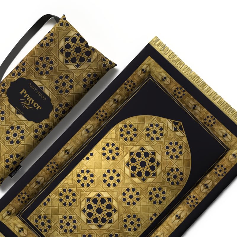 Padded Prayer Rug for Kids in stylish Gold and Black velvet, 57x95 cm, a soft and comfortable mat that helps create a positive and cozy prayer routine for your little ones