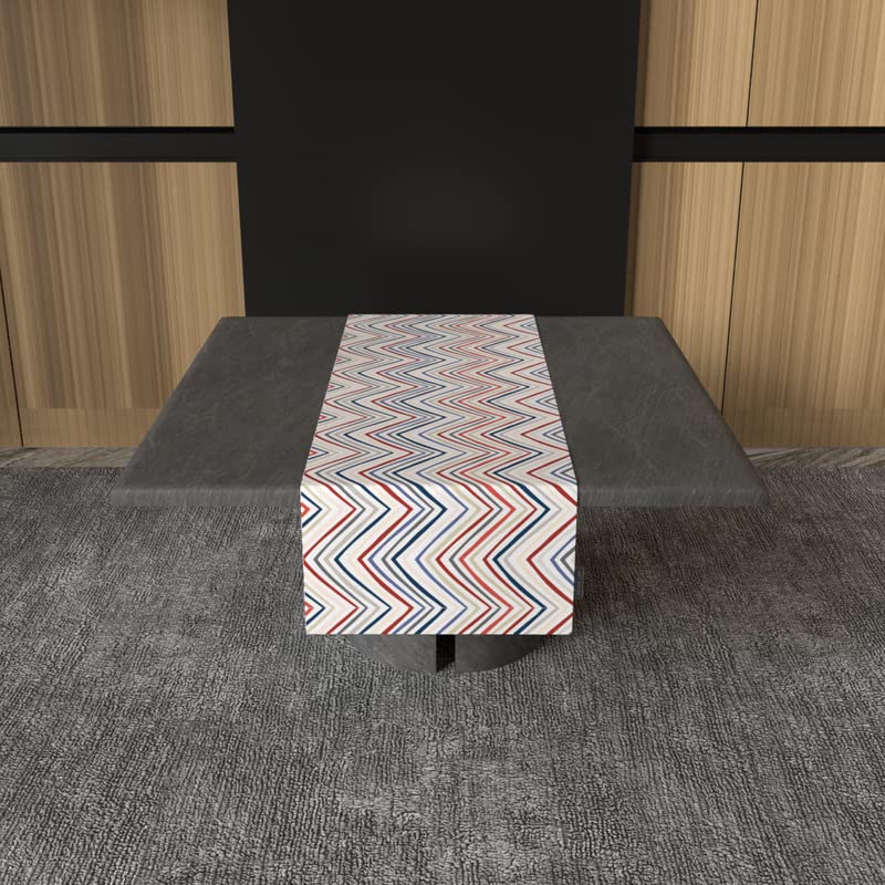 Lila Zigzag Velvet Table Runner, a Plush Multicolor 35x140 cm Decorative Centerpiece with a Stylish and Modern Chevron Pattern, adds a Luxurious Texture to a Classic Design
