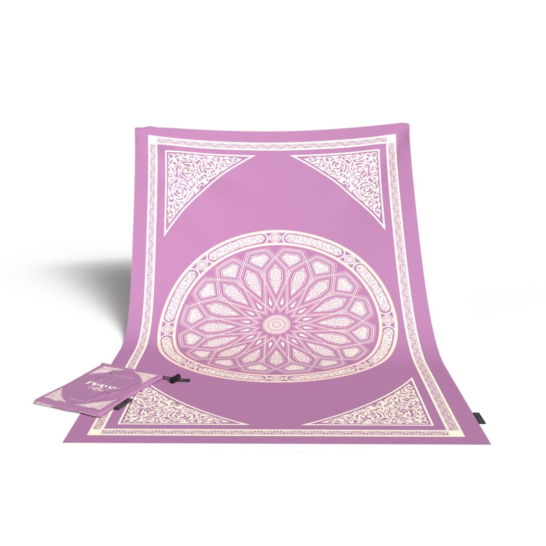 Al-Qubba Portable Prayer Mat, a Waterproof and Lightweight Travel Rug, Compact and Foldable to Pocket Size, Pastel Purple, a perfect Janamaz for Muslim Prayer (Salah) anywhere