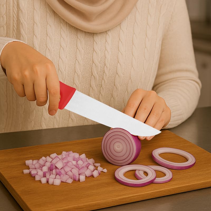 Professional Meat Knife – 8-Inch Stainless Steel Blade with Red Textured Polypropylene Handle – Durable & Versatile