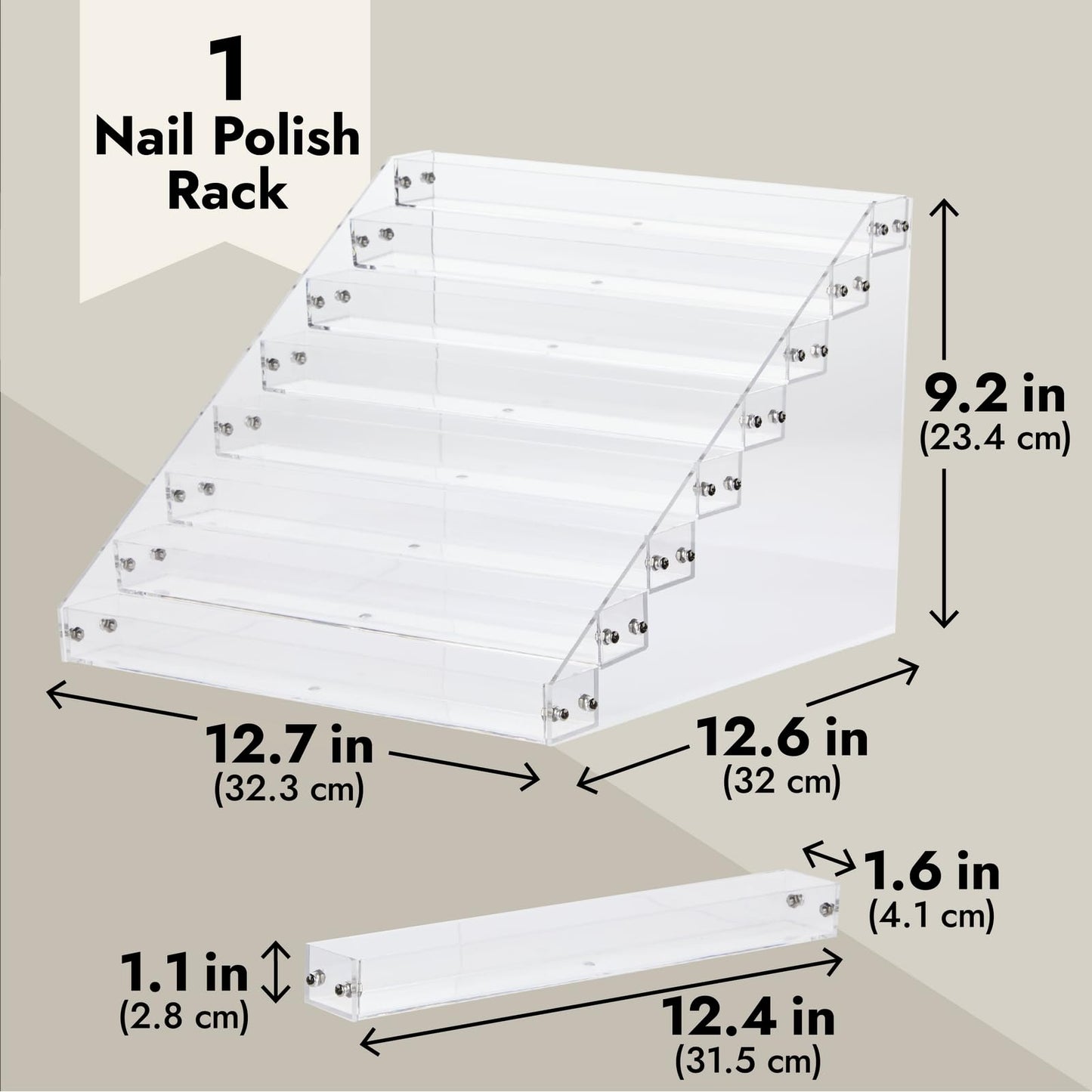 Tier Tiered Acrylic Makeup Organizer, Wide Display Rack for Lipstick, Nail Polish, and Eyeshadow, Clear Countertop Stand for Essential Oils, Paints, and Retail Displays