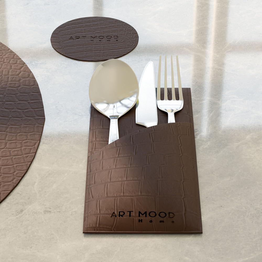 Leather Placemat Set with Coasters And Holders - Faux Leather Dining Table Protection - Heat And Scratch Resistant