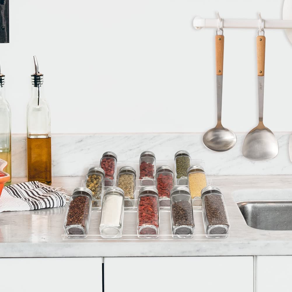 2-Pack Acrylic Spice Drawer Organizer, 3-Tier Clear Expandable Insert Tray for Cabinets, Pantry, or Countertop, Invisible Spice Rack for Kitchen Storage and Easy Access, Transparent Design