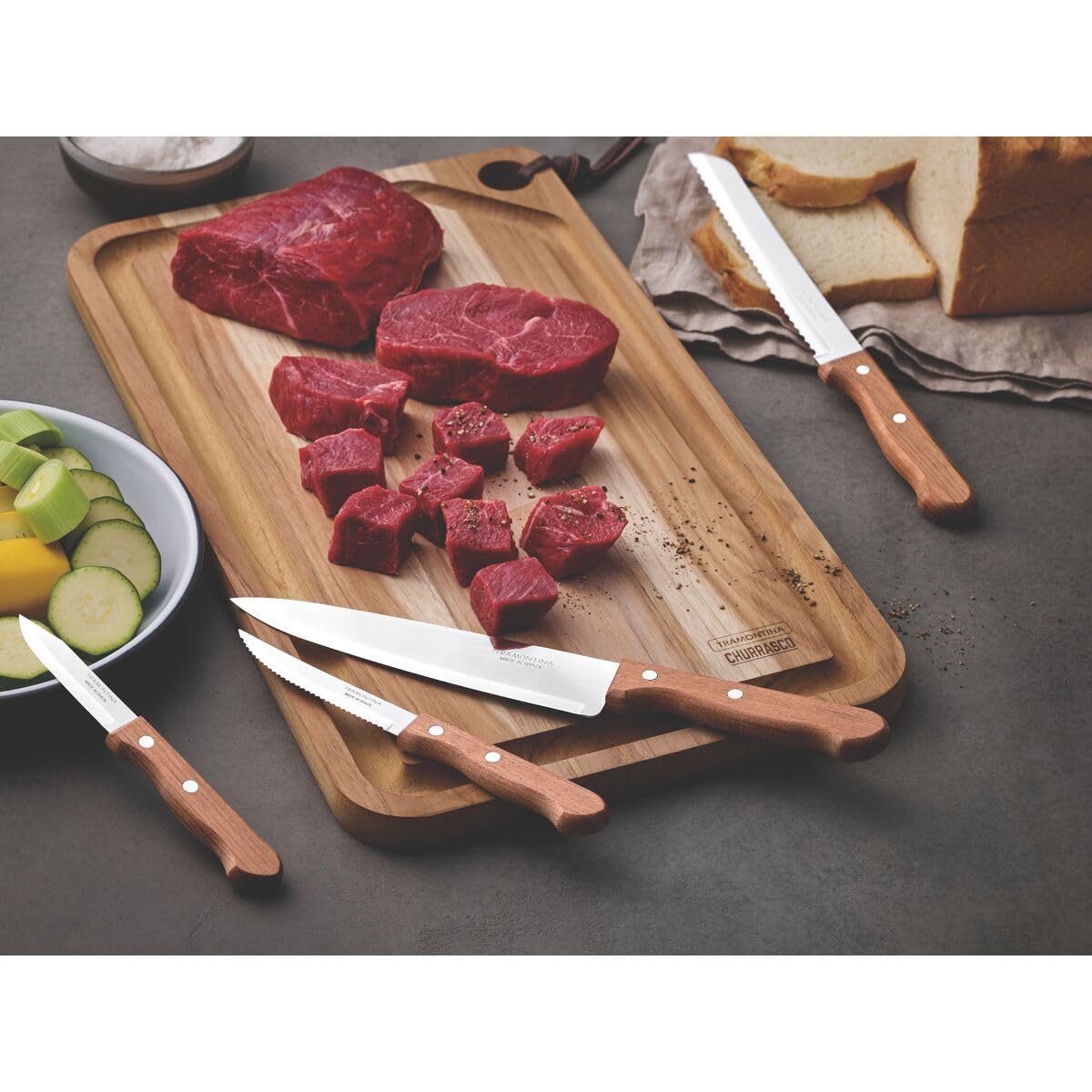4 Piece Chef Knives Set – Stainless Steel Kitchen Knives with Natural Wood Handles – Professional Cutting Tools for Meat, Vegetables & Fruits – Sharp & Durable Blades