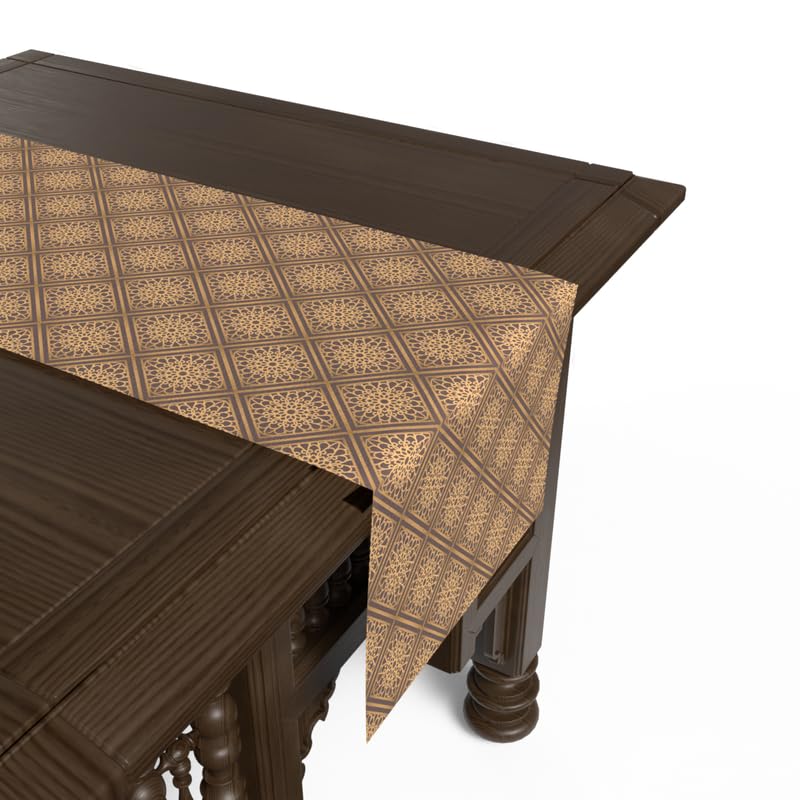 Ramadan's Unique Era Velvet Runner in Brown & Gold, an Opulent 35x140 cm Decorative Centerpiece with a Luxurious Islamic Pattern, ideal for creating a Rich and Festive Atmosphere