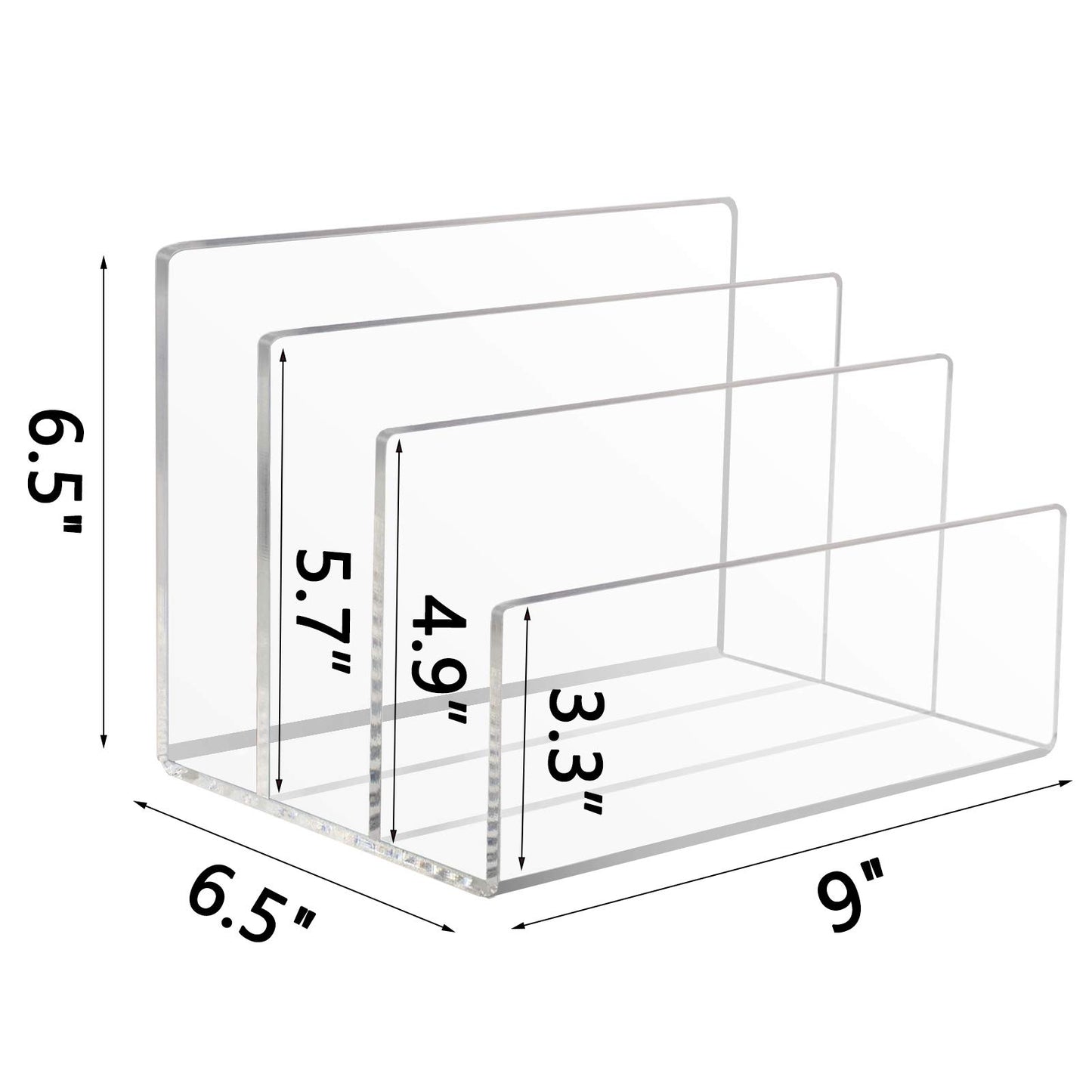 Clear Acrylic File Holder and Desk Sorter, 3-Section Vertical Office Desktop Organizer Rack for Files, Mail, and Magazines, Compact and Sturdy Transparent Design for Modern Workspaces