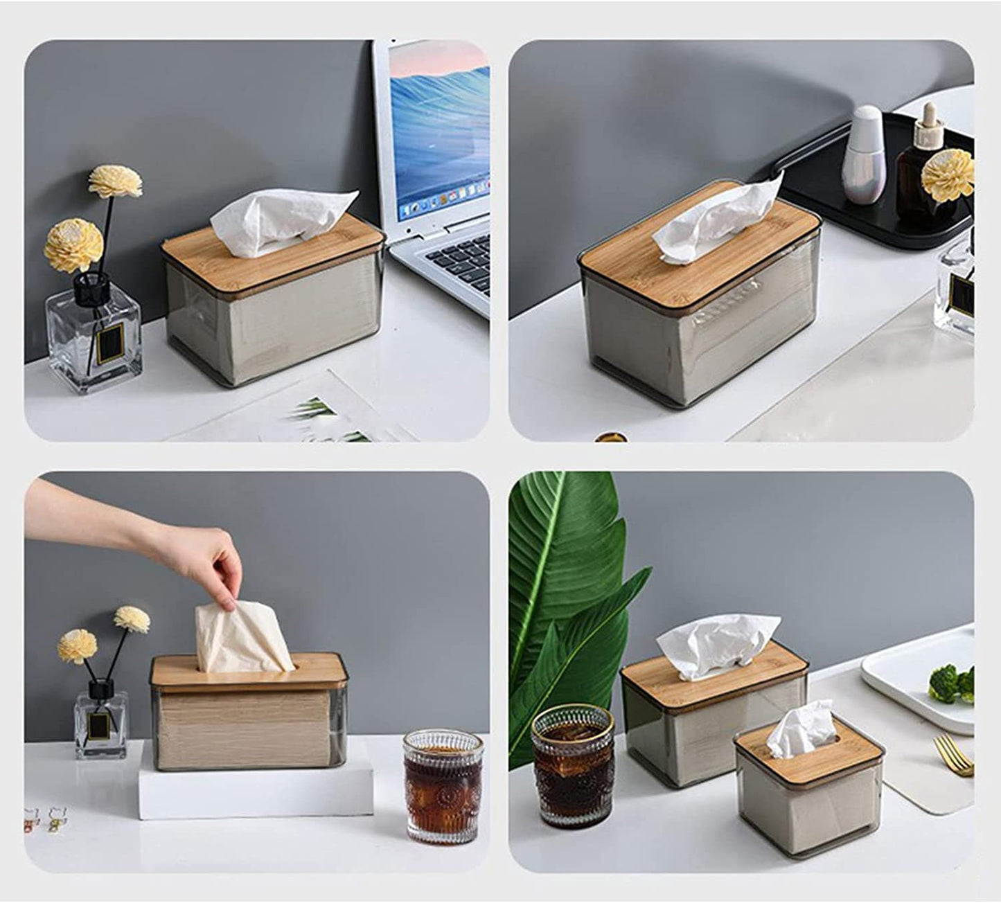 ECVV Acrylic Clear Rectangle Nordic Creative Facial Tissue Wipes Holder Dispenser Box Dryer Sheet Wet Toilet Paper Tray Container Restaurant Napkin Storage Case Transparent With Bamboo Cover