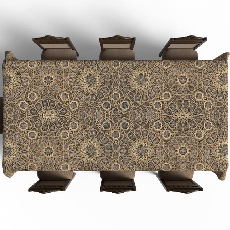 Islamic Diwan Waterproof Tablecloth, a Multicolor 140x300 cm Rectangular Table Cover of Spillproof Polyester with a Traditional Pattern, a Durable Protector for Elegant Dining Occasions