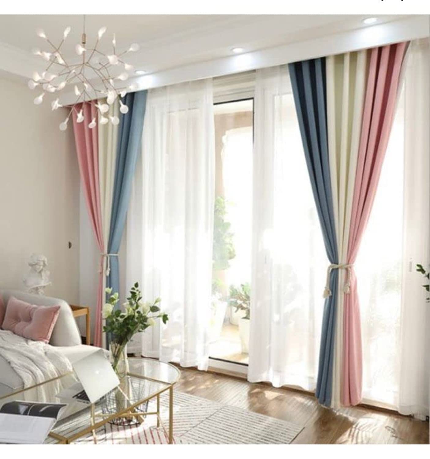 Linen Velvet Modern Design Curtain- Soft Fabric - three colors with Tie-backs - 2 Piece 4 meters width