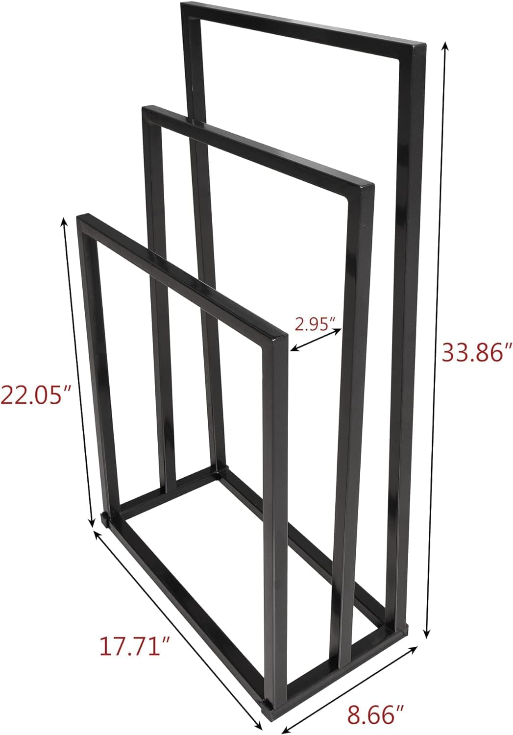 3-Tier Black Metal Towel Rack - Chrome Tall Industrial Modern Freestanding Towel Holder for Bathroom Accessories