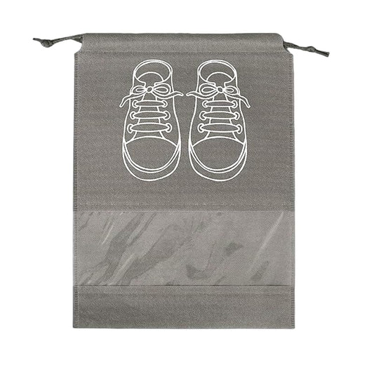 حقائب تخزين أحذية كبيرة، حقائب أحذية مقاومة للغبار برباط مع نافذة شفافة، منظم سفر مقاوم للماء، حقائب أحذية محمولة - رمادي