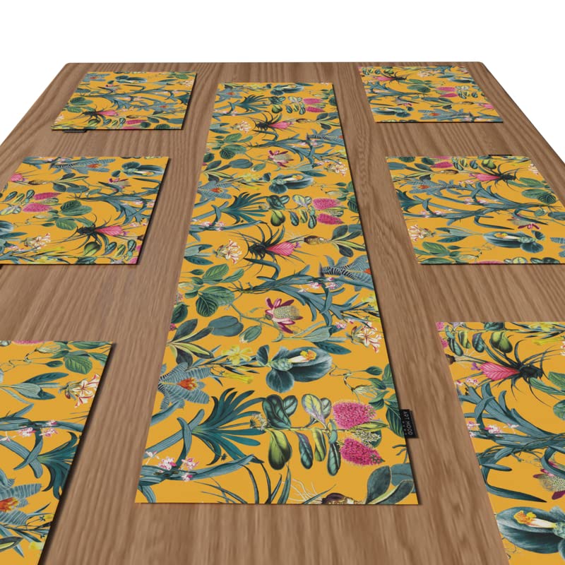 Floral Yellow Canvas Placemats Set of 6, multicolor table mats, each 45x30 cm, durable and washable with a sunny floral design to bring a cheerful, garden-fresh vibe to your table