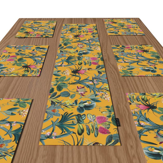 Floral Yellow Canvas Placemats Set of 6, multicolor table mats, each 45x30 cm, durable and washable with a sunny floral design to bring a cheerful, garden-fresh vibe to your table