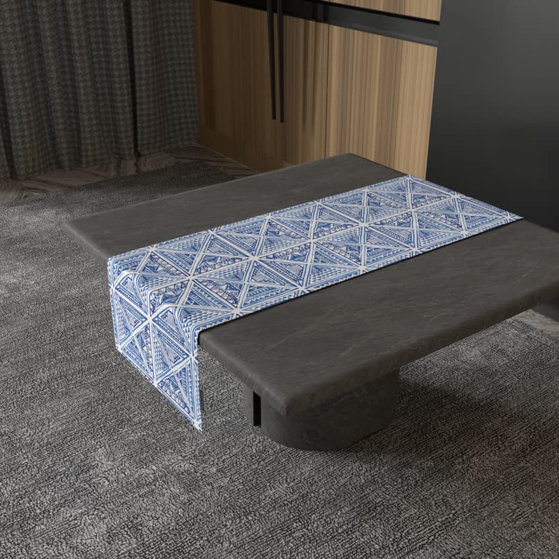 Glam Canvas Table Runner in Blue & White, a Durable Decorative Centerpiece with a Chic and Sophisticated Pattern, 35x140 cm, designed to bring a Touch of Modern Glamour to your Home