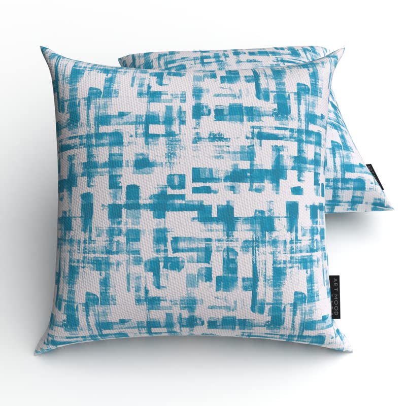 Izzy Canvas Cushion Cover in Blue & White, a durable decorative pillow with a fresh and breezy modern pattern, 40x40 cm, perfect for a coastal, contemporary, or Hamptons-style home decor