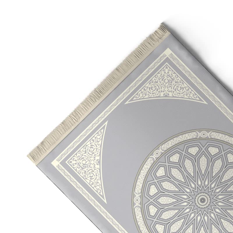 Al-Qubba Velvet Prayer Mat, a Luxurious Islamic Rug in a modern Grey with a Chic Dome Design, 68x117 cm, offering a Soft and Comfortable Foundation for Your Prayers and Daily Meditation