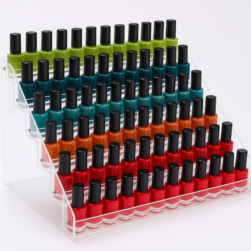 Tier Tiered Acrylic Makeup Organizer, Wide Display Rack for Lipstick, Nail Polish, and Eyeshadow, Clear Countertop Stand for Essential Oils, Paints, and Retail Displays
