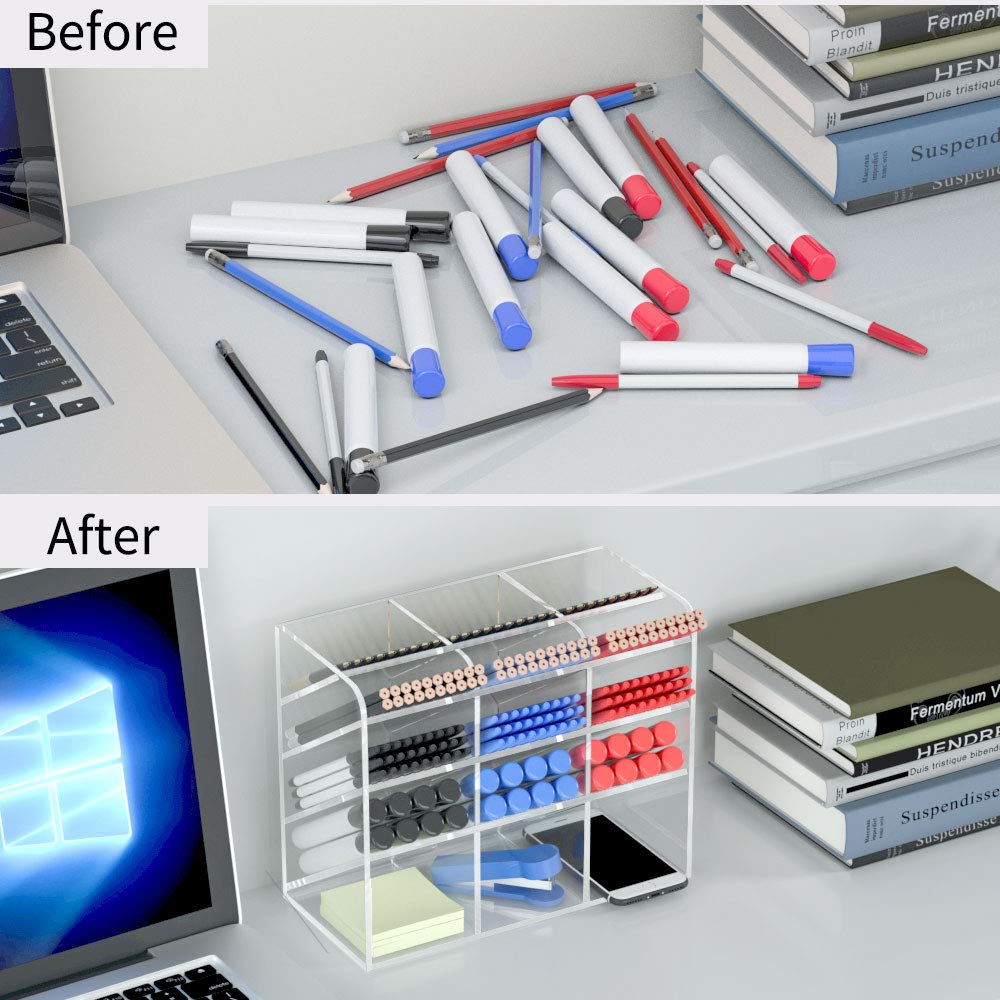 Multi-Functional DIY Clear Acrylic Pen Holder and Desktop Organizer Box, Customizable Stationary Storage Rack for School, Home, and Office Art Supplies, Modular and Easy to Assemble