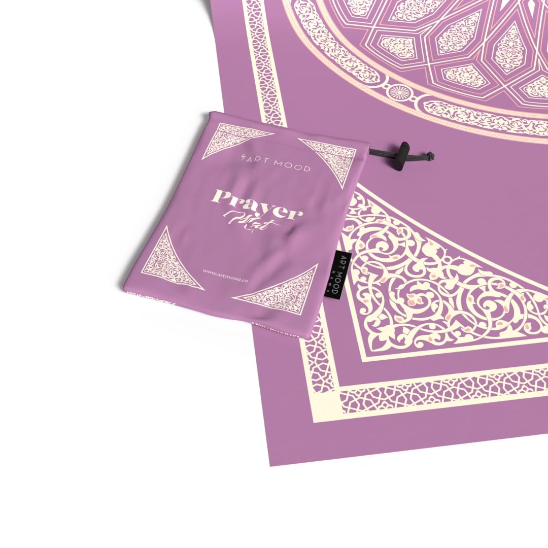 Al-Qubba Portable Prayer Mat, a Waterproof and Lightweight Travel Rug, Compact and Foldable to Pocket Size, Pastel Purple, a perfect Janamaz for Muslim Prayer (Salah) anywhere