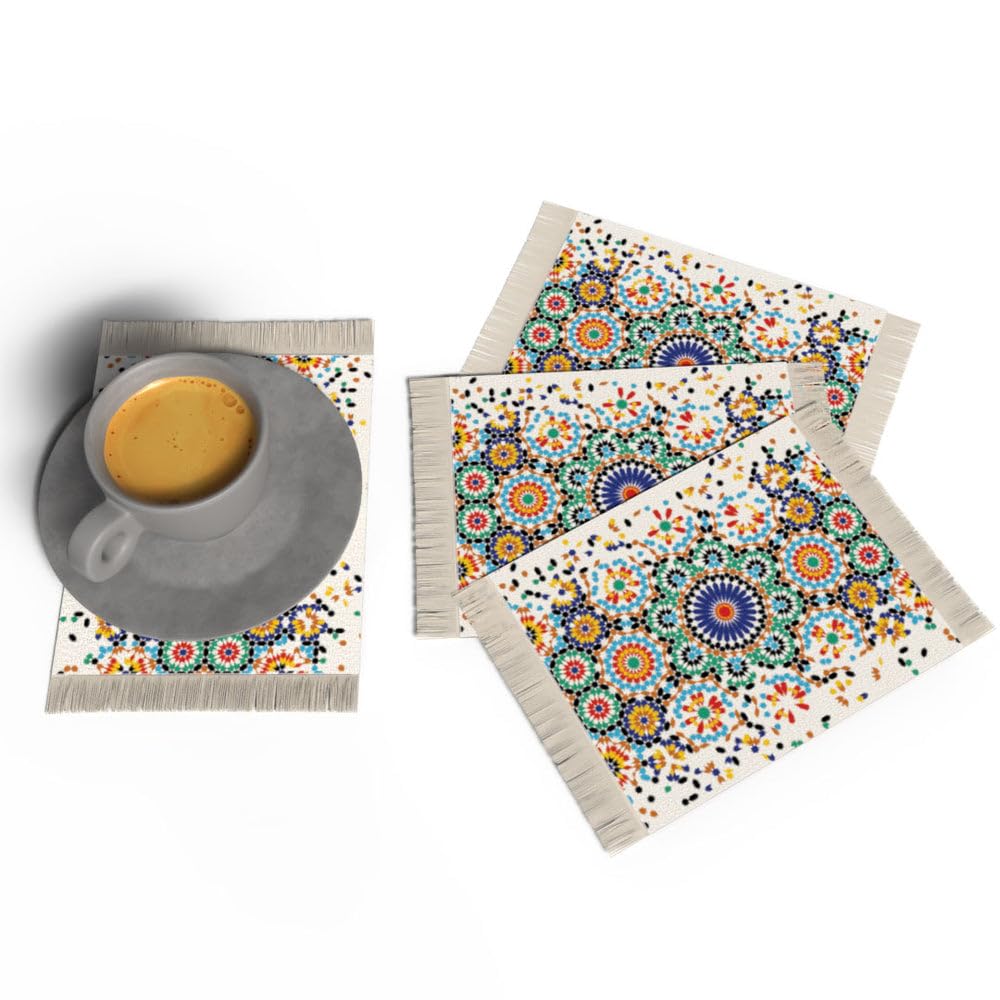 Rug Coaster Set – Set of 4 Mini Carpet Coasters with Velvet Surface & Leather Backing, Non-Slip, 14x9 cm, Elegant Table Protection & Gift Idea