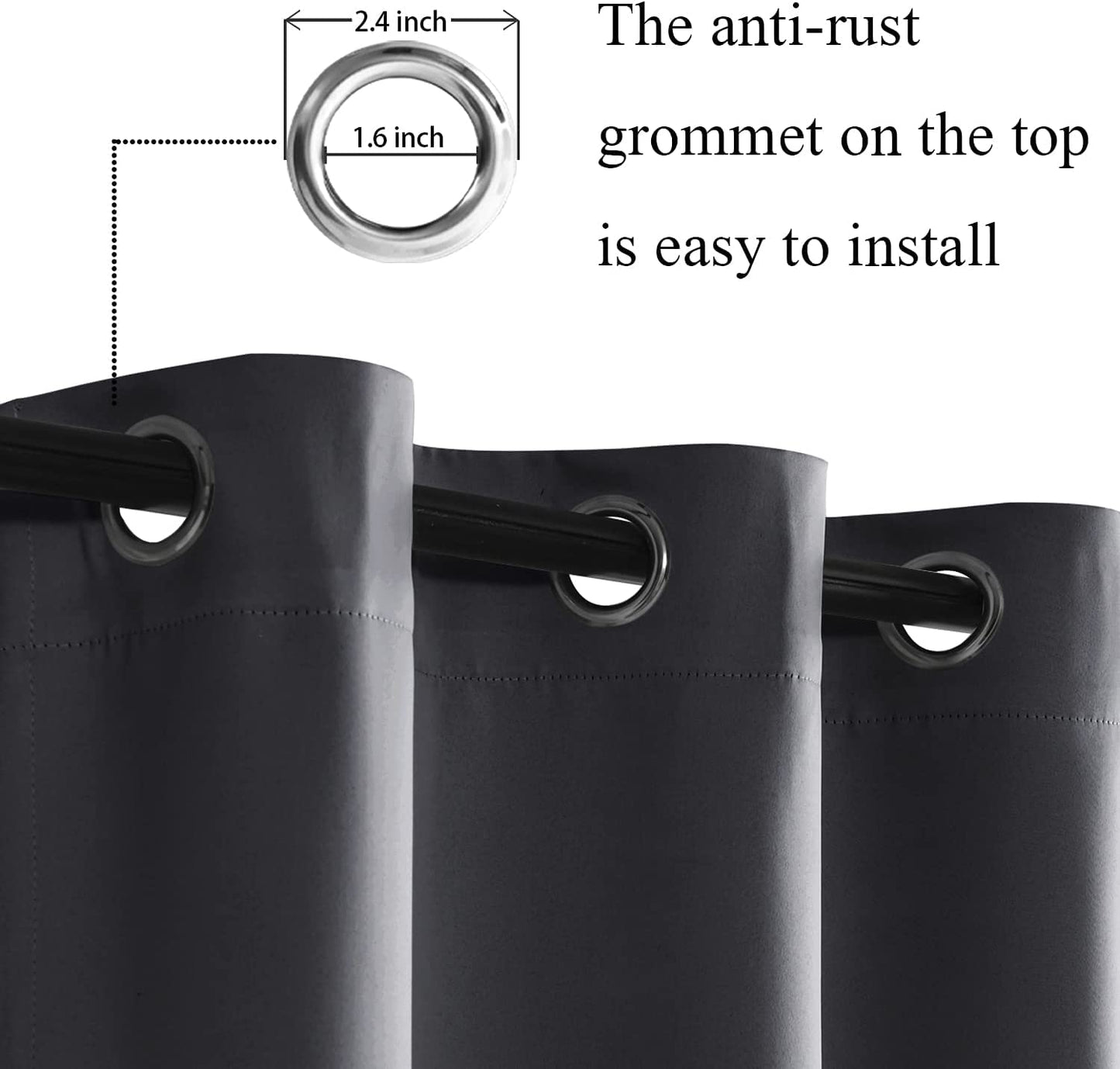 Blackout Curtains with Tiebacks - Thermal Insulated, Light Blocking and Noise Reducing Grommet Curtain Drapes for Bedroom and Living Room, Set of 2 Panels,
