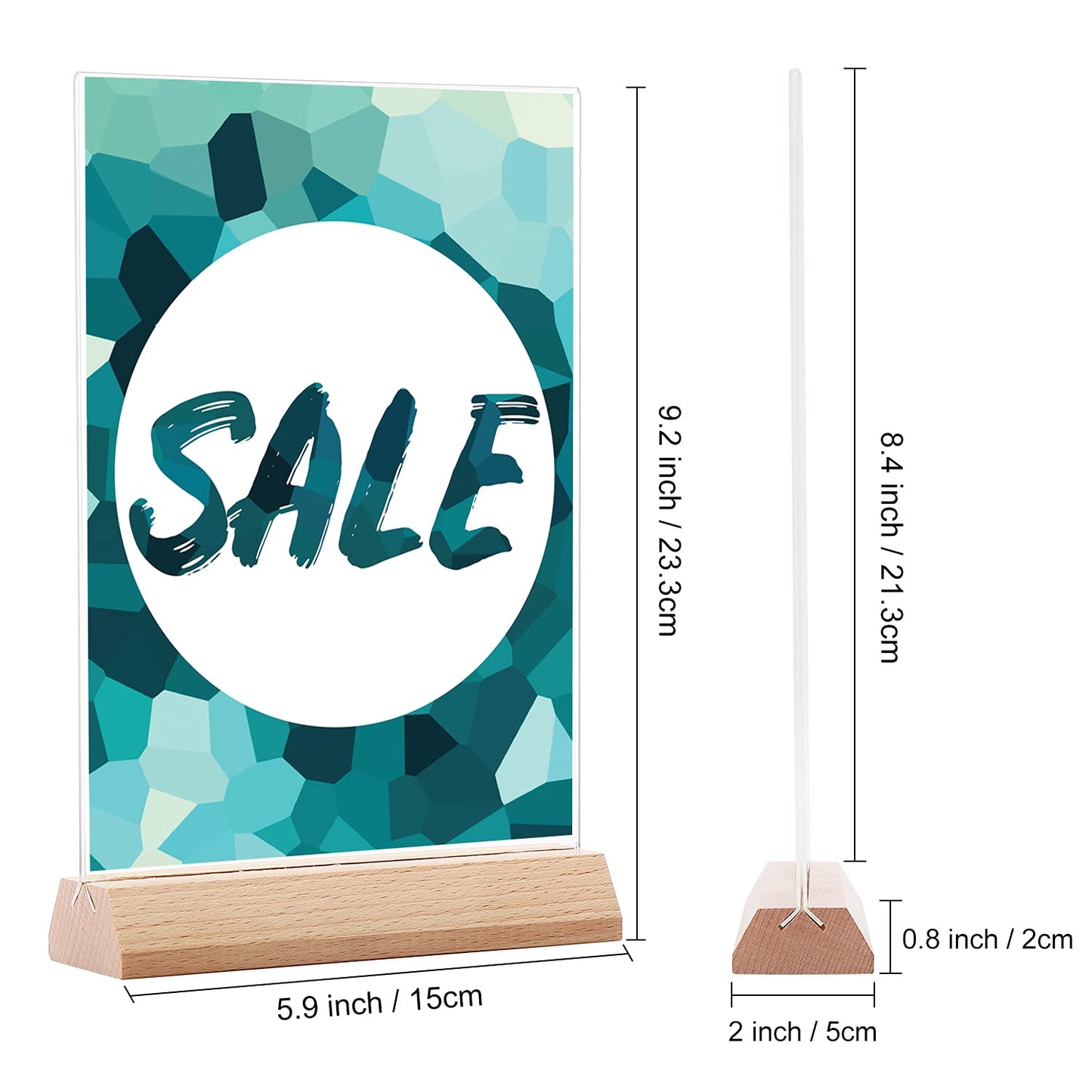 A5 Menu Card Holder, 6-Pack Clear Acrylic T-Stand with Wooden Base, Double-Sided Display Stand for Menus, Flyers, Documents and Signage, For Restaurants, Cafés, and Office Desks, Clear