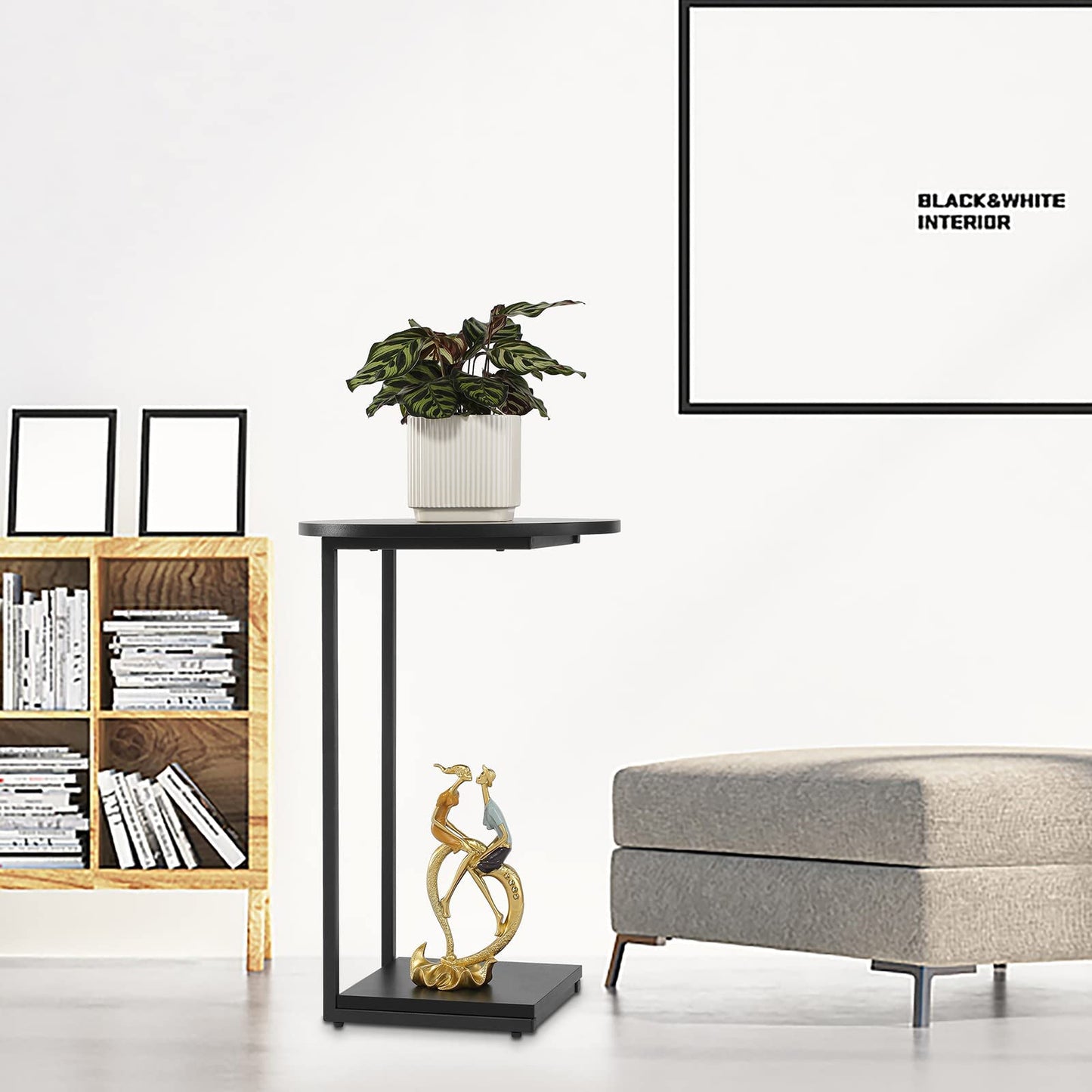 Small End Table,c Table End Table for Sofa,Round Coffee Table is Suitable for Living Room and Bedroom-Black